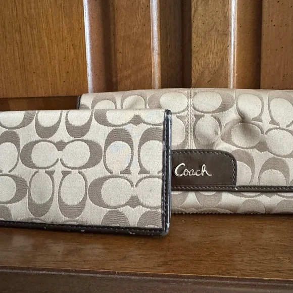COACH Signature Monogram Wallet and Checkbook Case Set - Picture 9 of 10